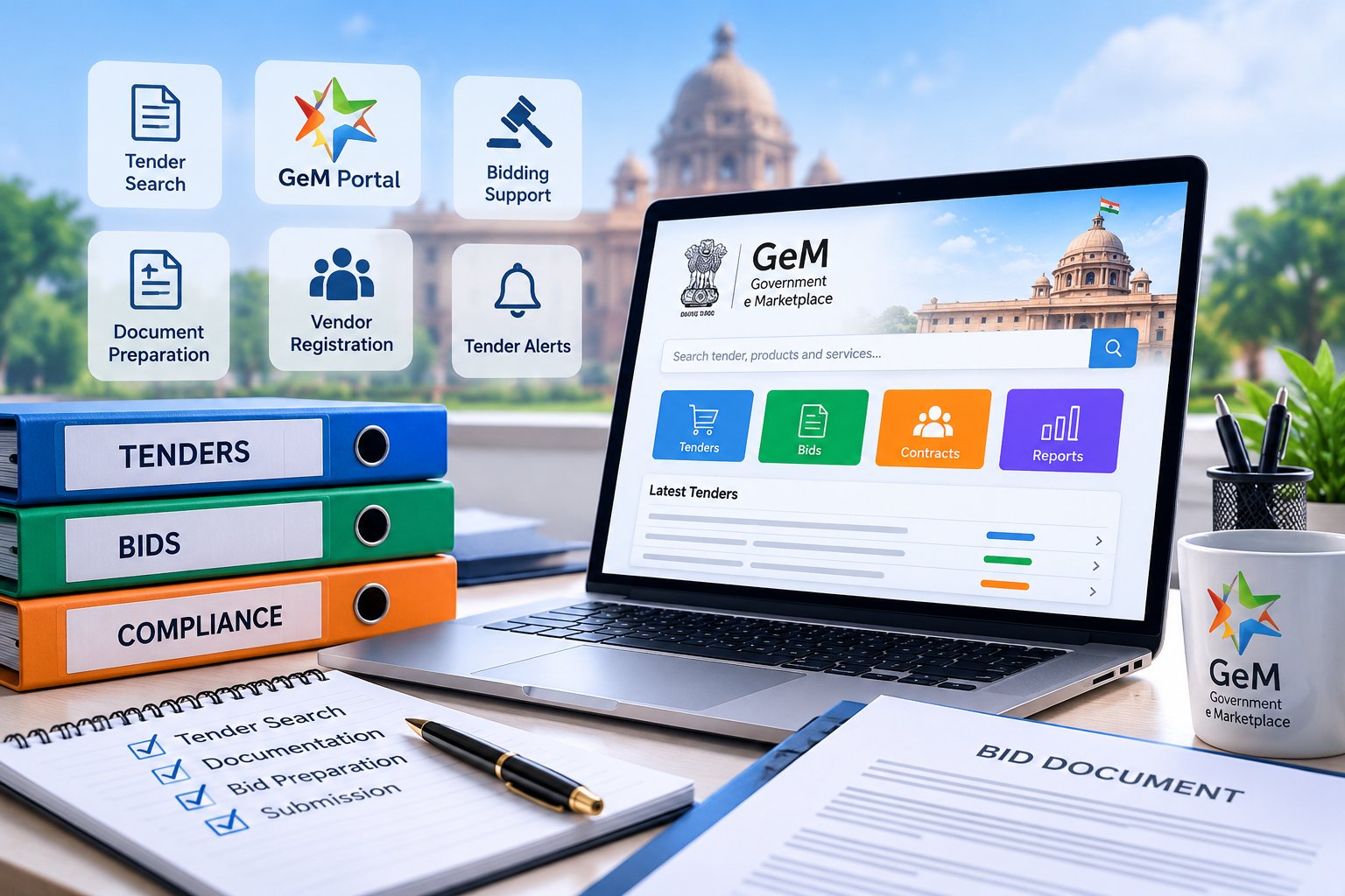 GeM portal, tender search, bidding support and document preparation